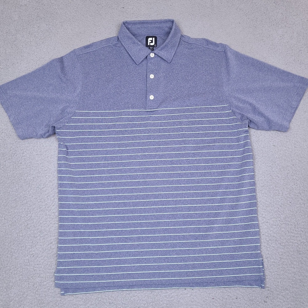 FootJoy Polo Shirt Mens‎ Large Blue Heather Striped Golf Performance Stretch